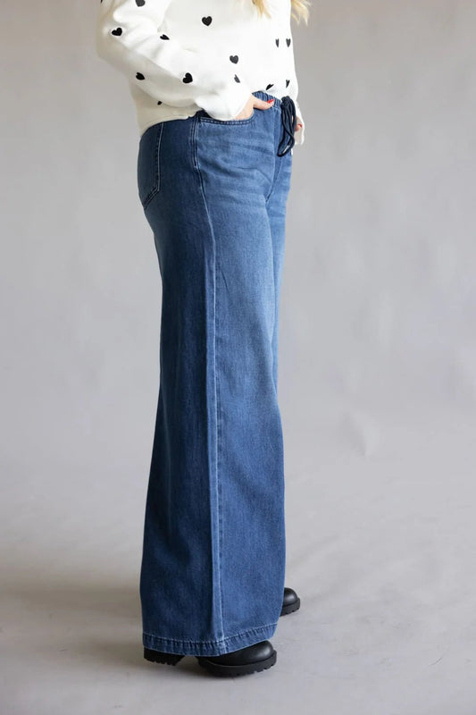 High Waist Feather Weight Palazzo Jeans - She Chester