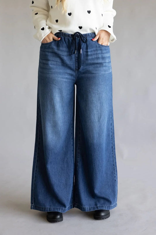 High Waist Feather Weight Palazzo Jeans - She Chester