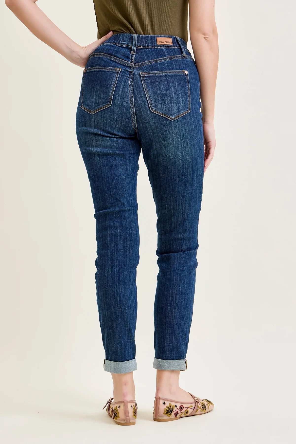 High Waist Pull On Cuff Slim Jeans 88750 - She Chester