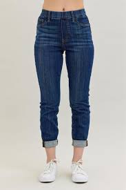 High Waist Pull On Cuff Slim Jeans 88750 - She Chester