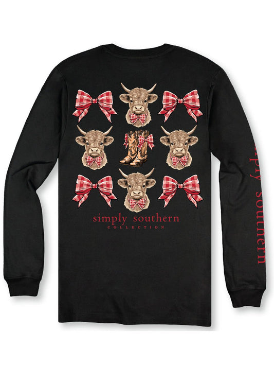 Highland Cow Bow LS Tee - She Chester