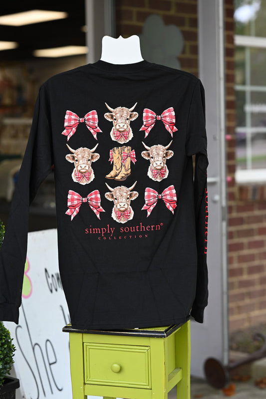 Highland Cow Bow LS Tee - She Chester