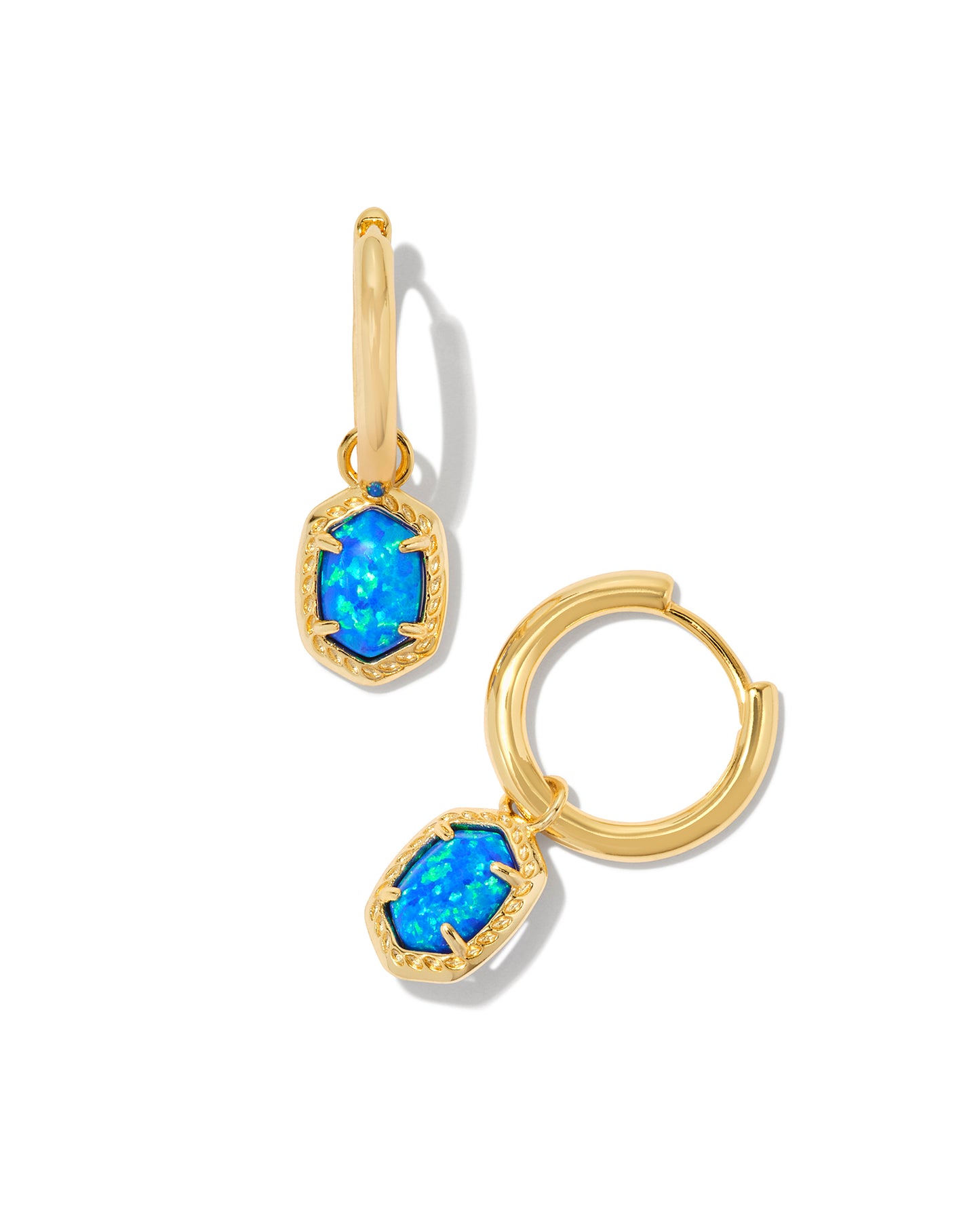 DAPHNE FRAMED HUGGIE EARRINGS IN GOLD BRIGHT BLUE KYOCERA OPAL