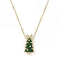 Holiday Bow Tree Short Pendant Necklace - Gold Green Quartzite - She Chester