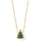 HOLIDAY TREE SHORT PENDANT NECKLACE GOLD GREEN QUARTZITE - She Chester