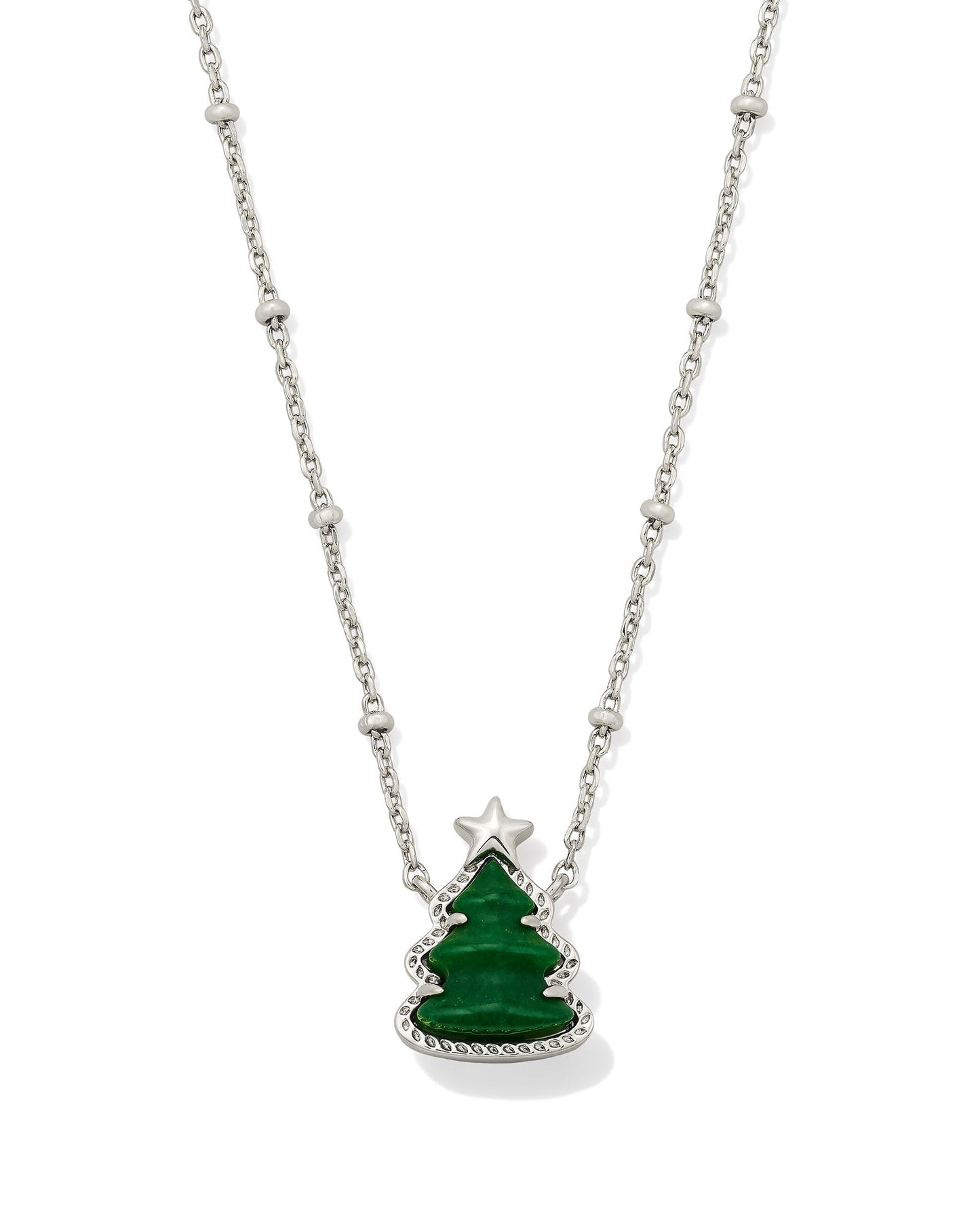 HOLIDAY TREE SHORT PENDANT NECKLACE SILVER GREEN QUARTZITE - She Chester