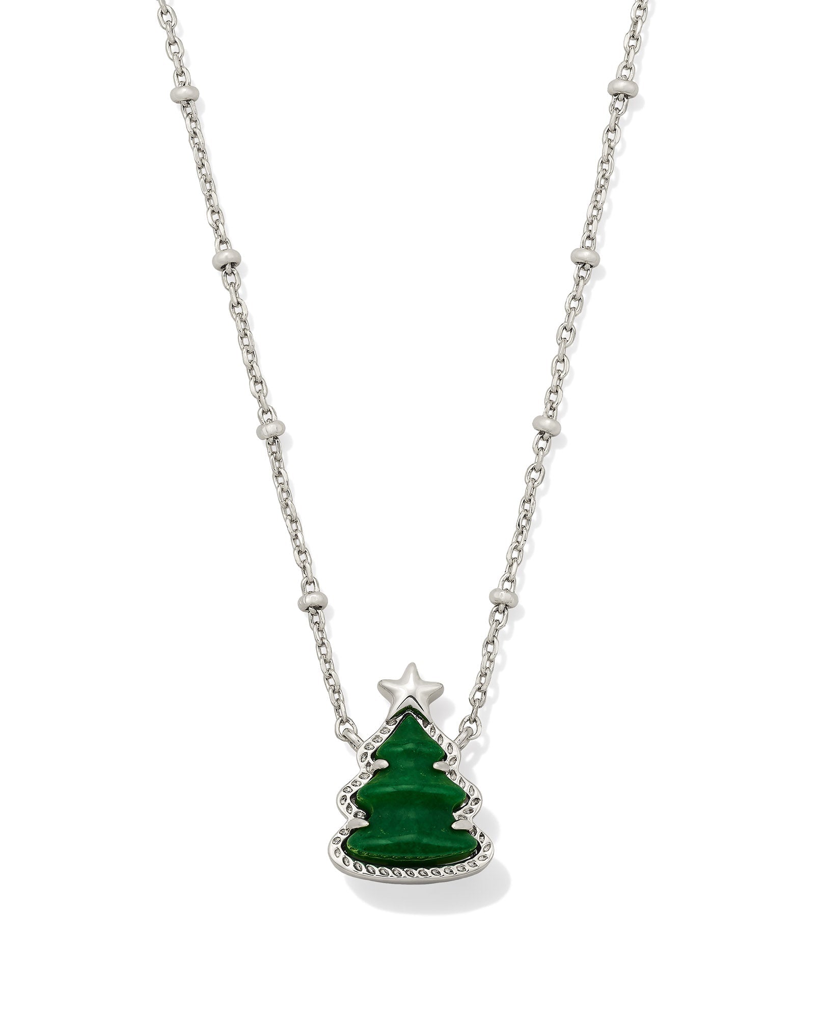 HOLIDAY TREE SHORT PENDANT NECKLACE SILVER GREEN QUARTZITE - She Chester