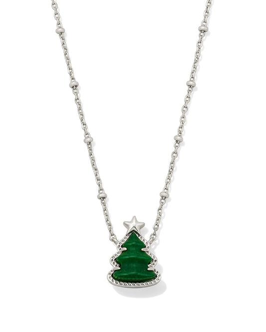 HOLIDAY TREE SHORT PENDANT NECKLACE SILVER GREEN QUARTZITE - She Chester