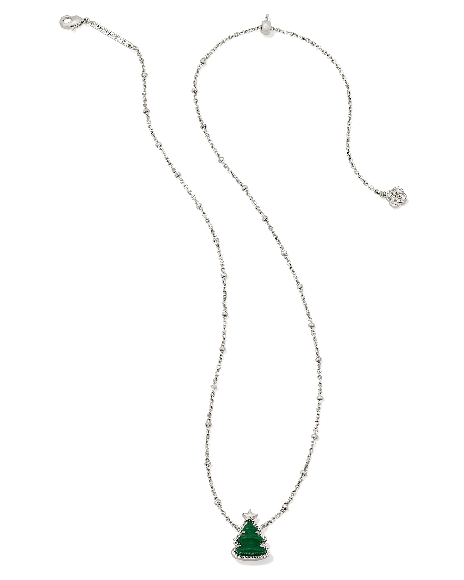 HOLIDAY TREE SHORT PENDANT NECKLACE SILVER GREEN QUARTZITE - She Chester