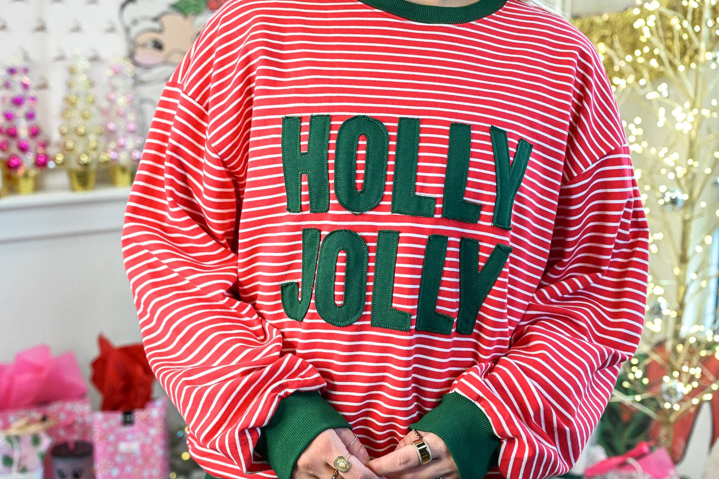 Holly Jolly Christmas Striped Sweater - She Chester