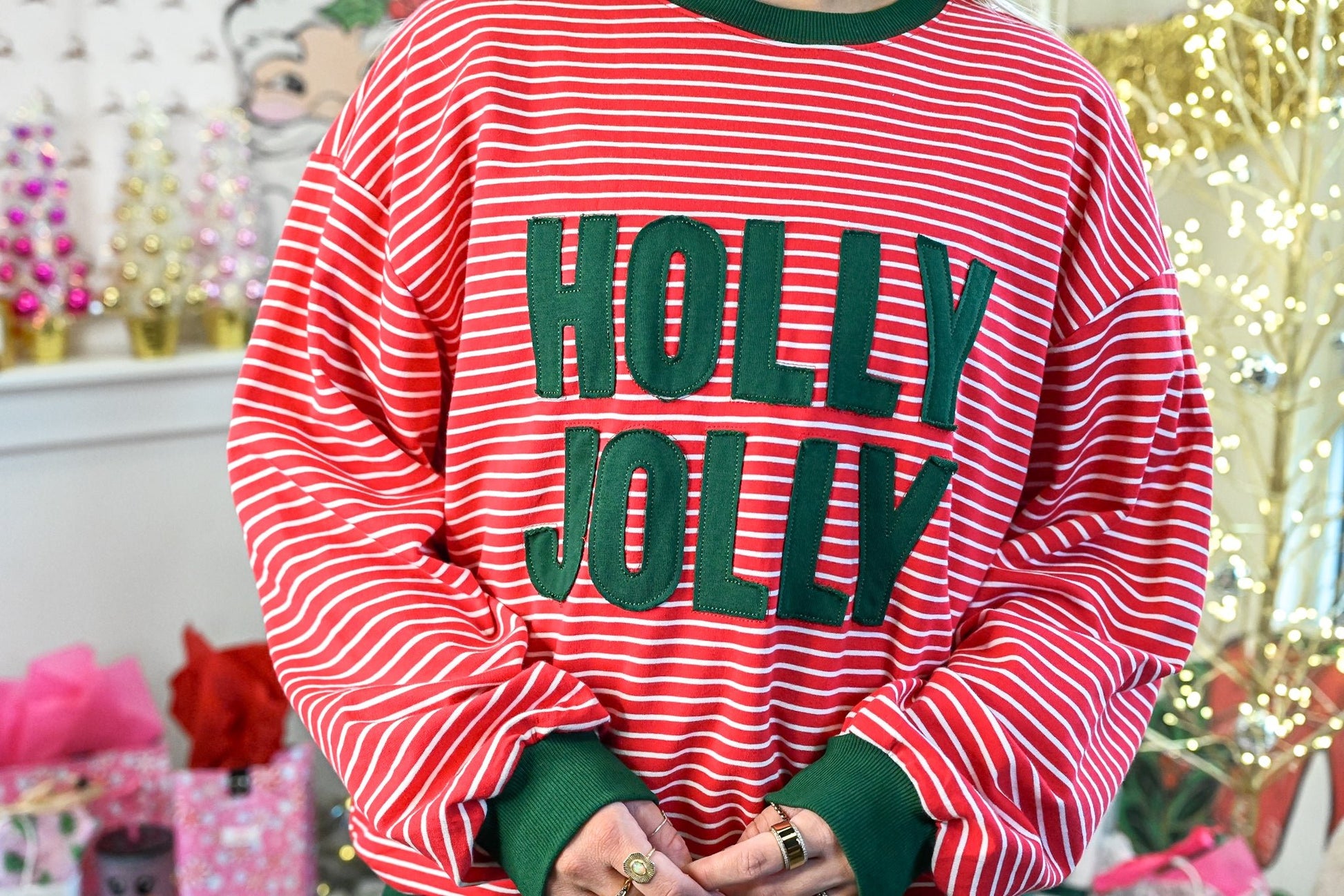 Holly Jolly Christmas Striped Sweater - She Chester