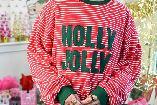 Holly Jolly Christmas Striped Sweater - She Chester