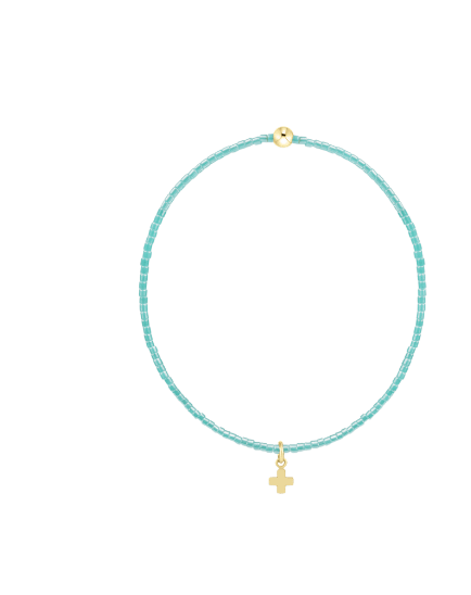 Hope Classic Sea Glass Bracelet - Signature Cross Small Gold Charm - She Chester