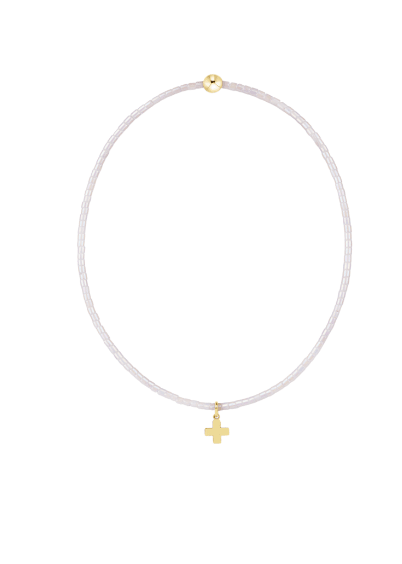 Hope Classic Silky White Bracelet - Signature Cross Small Gold Charm - She Chester