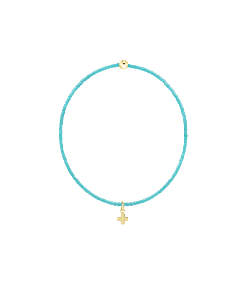 Hope Classic Turquoise Bracelet - Signature Cross Small Gold Charm - She Chester