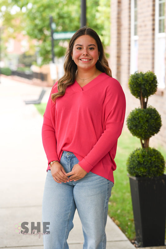 Hot Pink Lightweight Long Sleeve - She Chester