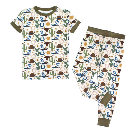 Howdy Western Bamboo Short Sleeve Kids Pajama Pants Set - She Chester
