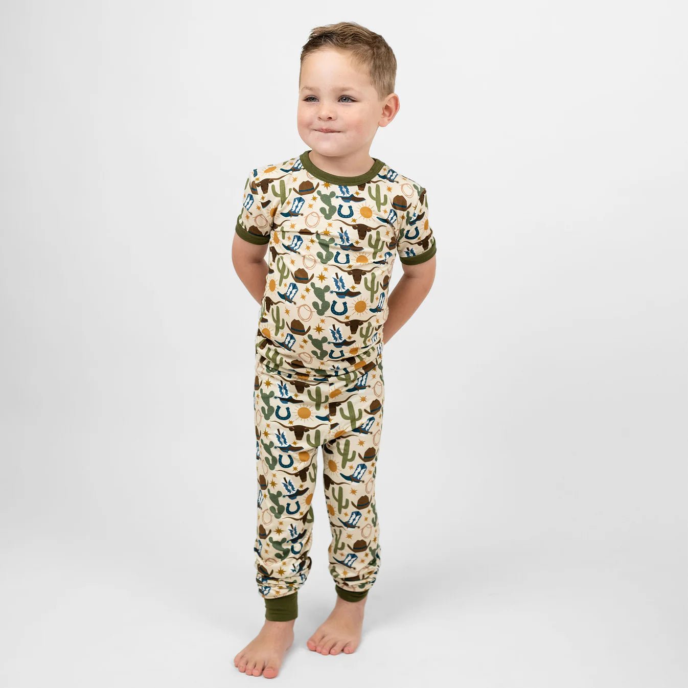Howdy Western Bamboo Short Sleeve Kids Pajama Pants Set - She Chester