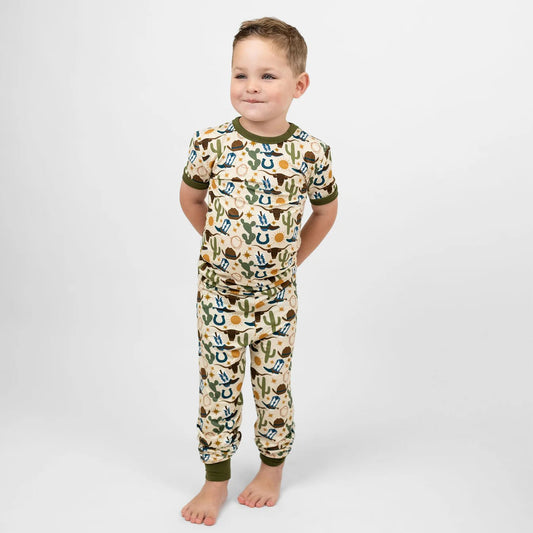 Howdy Western Bamboo Short Sleeve Kids Pajama Pants Set - She Chester