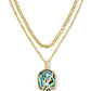 DAPHNE CORAL FRAME MULTI STRAND NECKLACE IN GOLD ABALONE