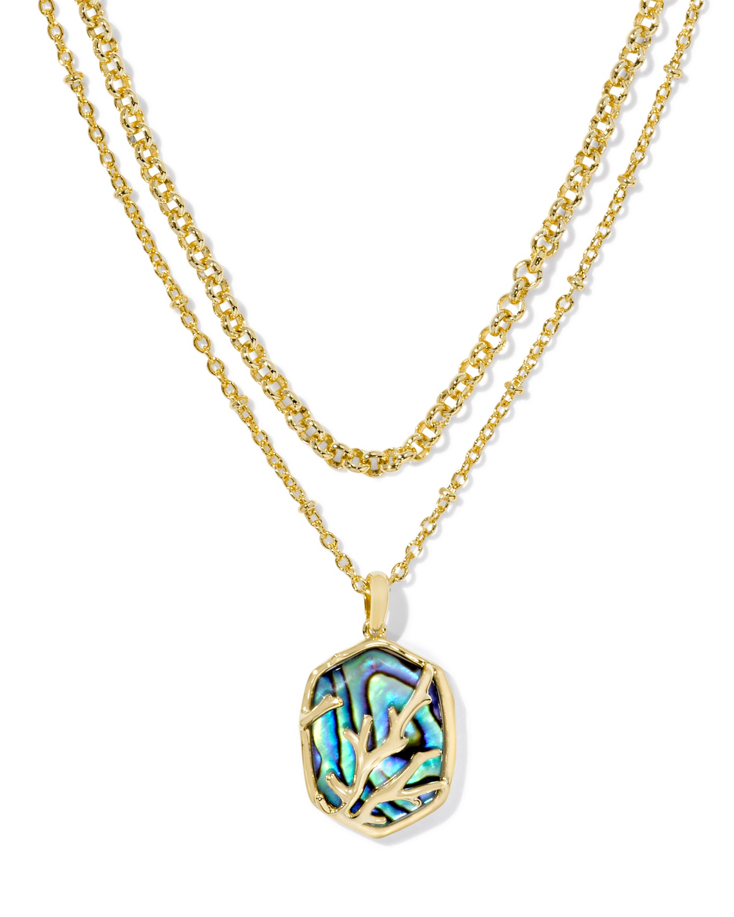 DAPHNE CORAL FRAME MULTI STRAND NECKLACE IN GOLD ABALONE