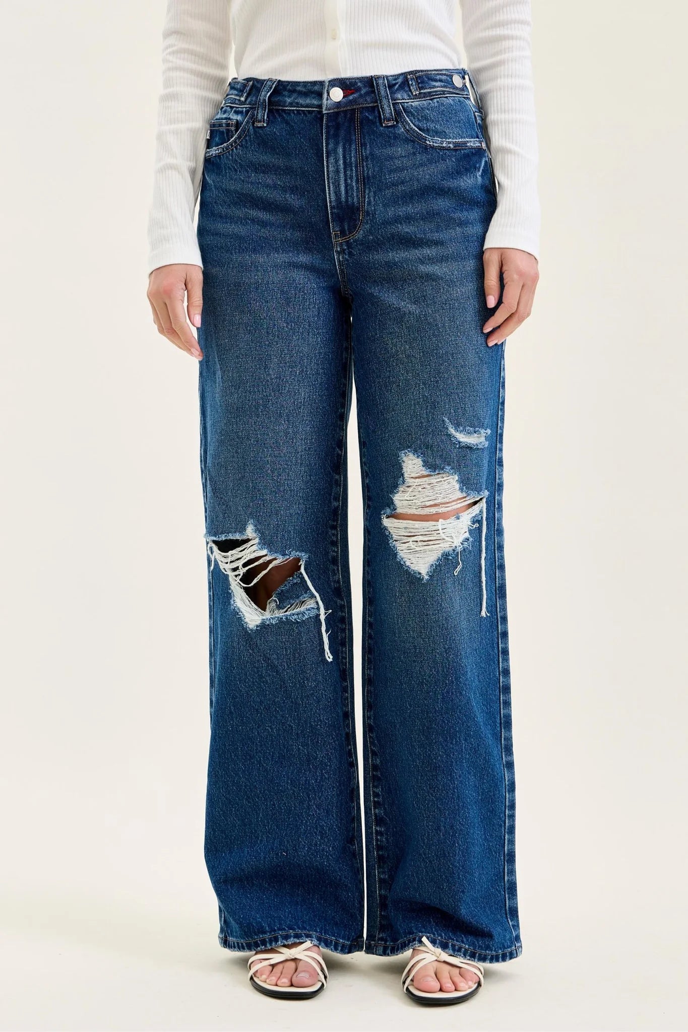 HW Column Straight With Adjustable Waistband Jeans - She Chester