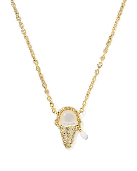 ICE CREAM SHORT PENDANT NECKLACE GOLD IVORY MOTHER OF PEARL - She Chester