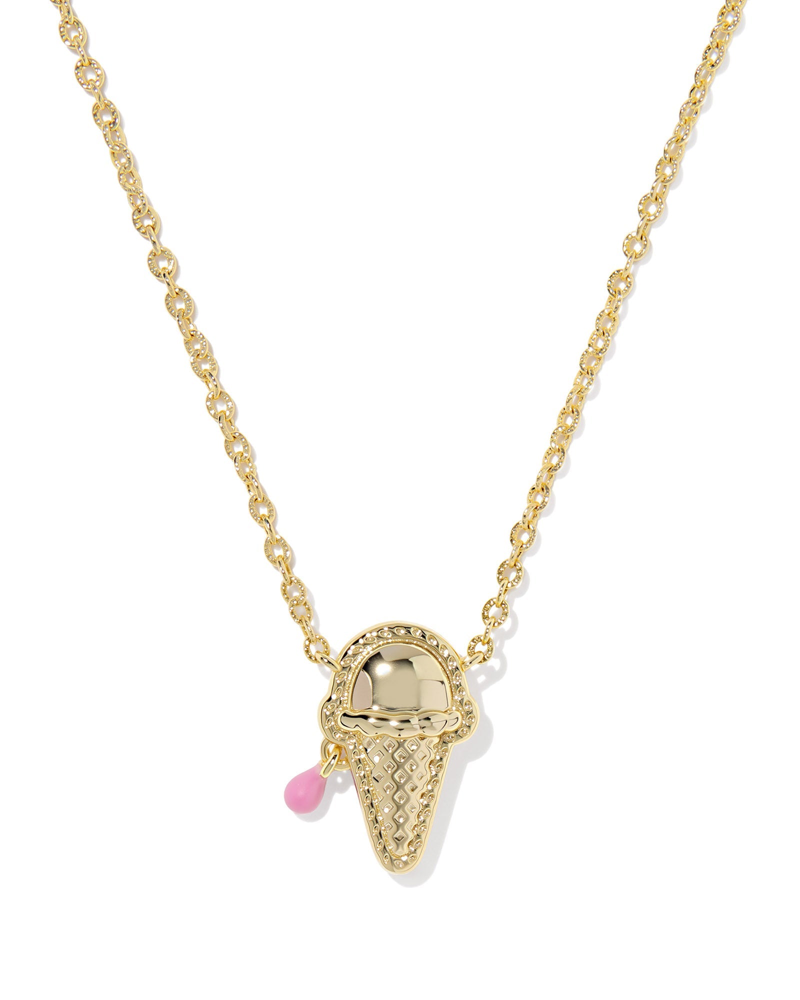 ICE CREAM SHORT PENDANT NECKLACE GOLD PASTEL PINK MOTHER OF PEARL - She Chester