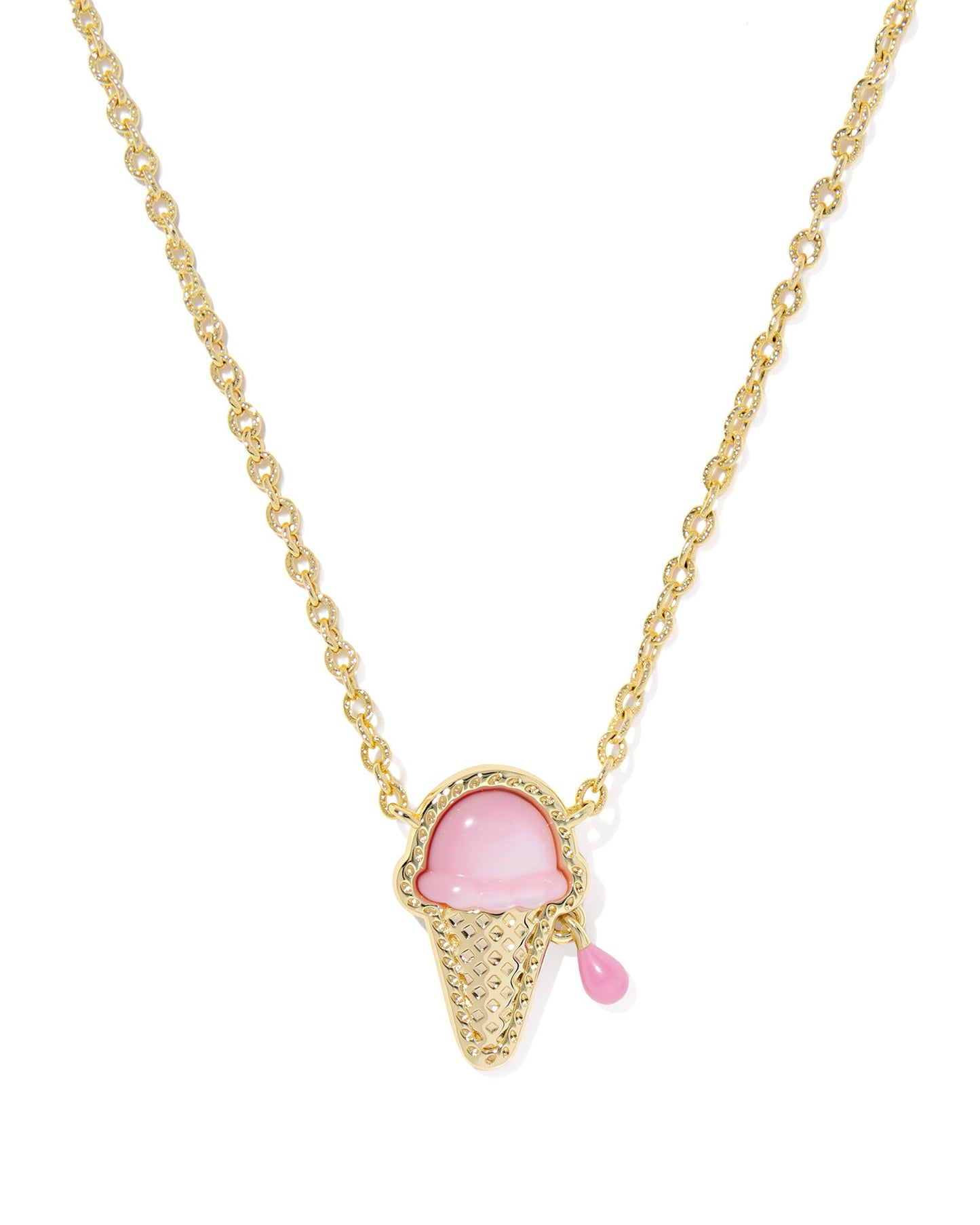 ICE CREAM SHORT PENDANT NECKLACE GOLD PASTEL PINK MOTHER OF PEARL - She Chester