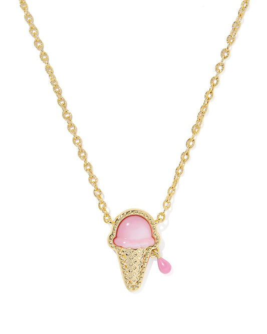 ICE CREAM SHORT PENDANT NECKLACE GOLD PASTEL PINK MOTHER OF PEARL - She Chester