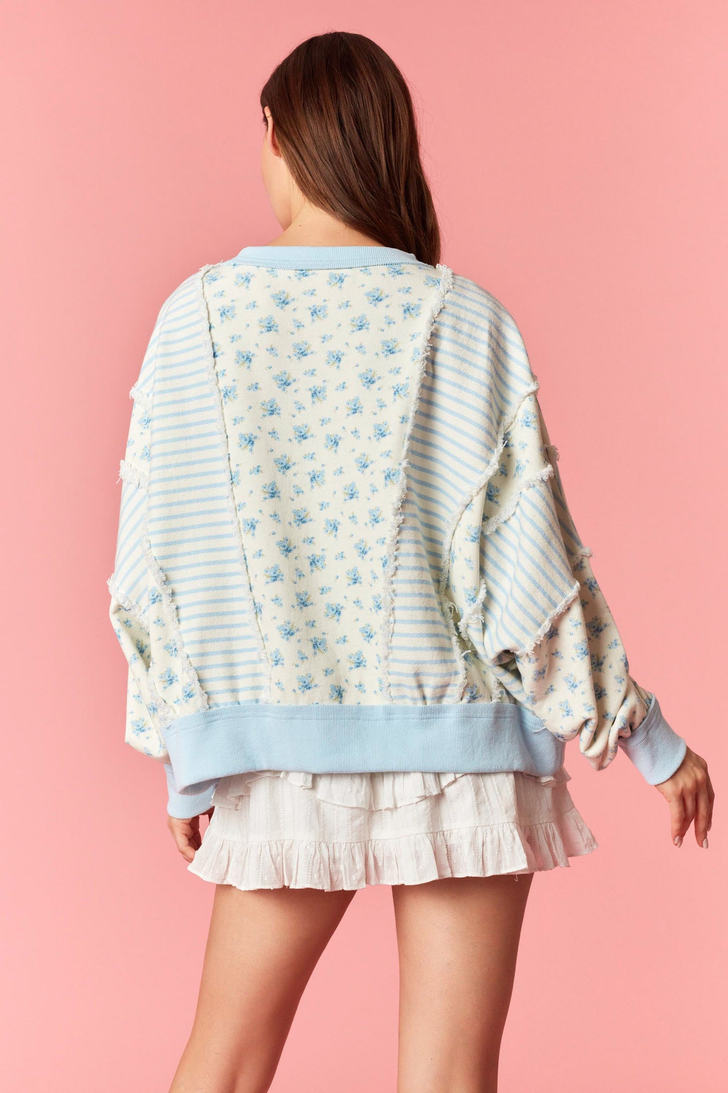 Ditsy Blue Flower Stripe Pullover