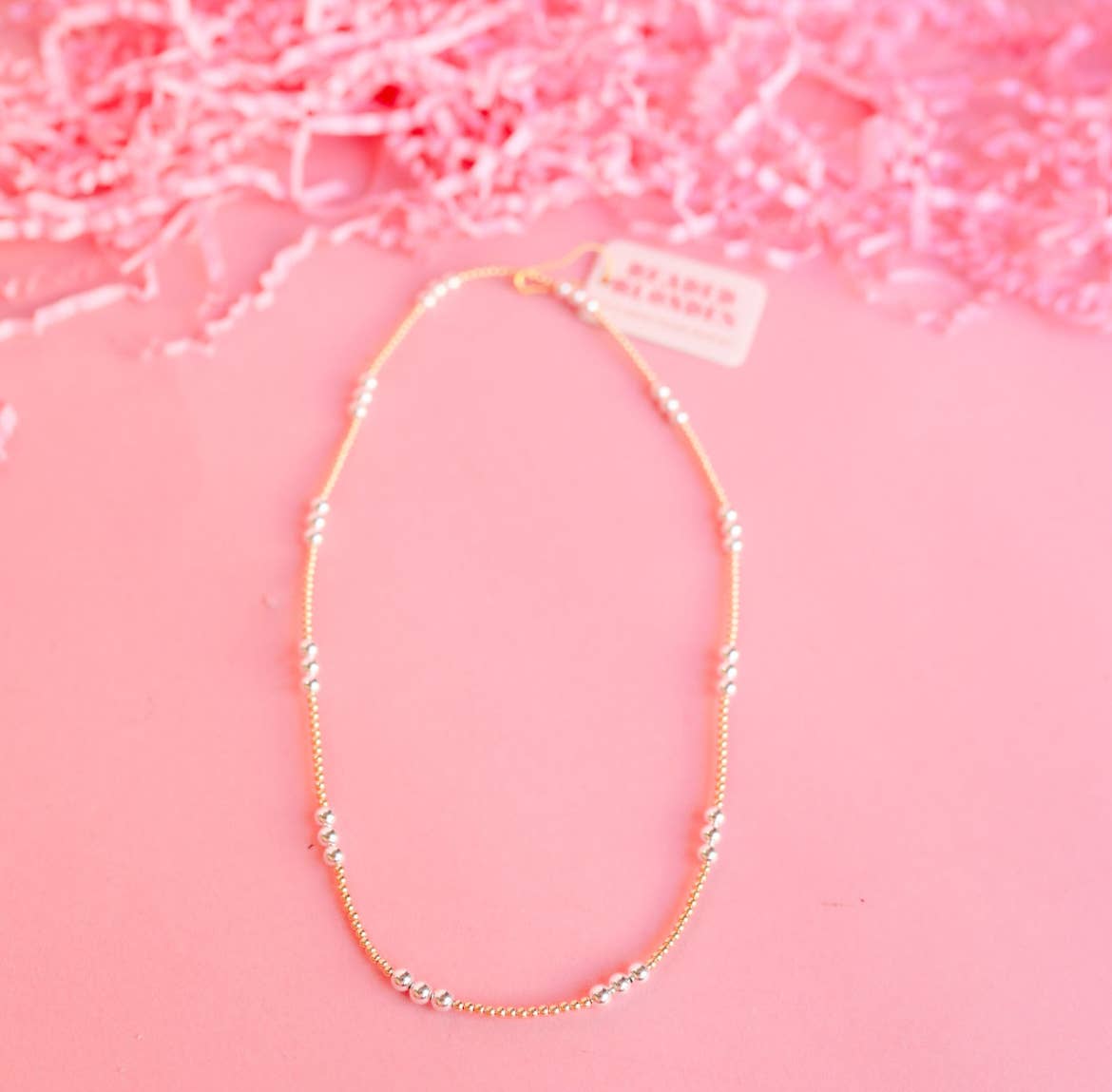 ILY Mixed Metal Beaded Necklace: 18 inch / Stretch (No Clasp) - She Chester