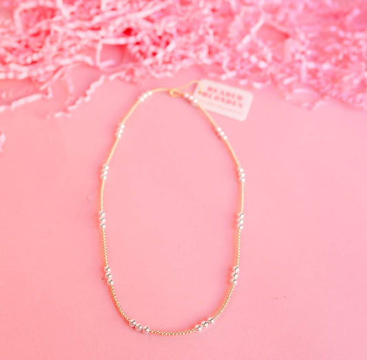 ILY Mixed Metal Beaded Necklace: 18 inch / Stretch (No Clasp) - She Chester