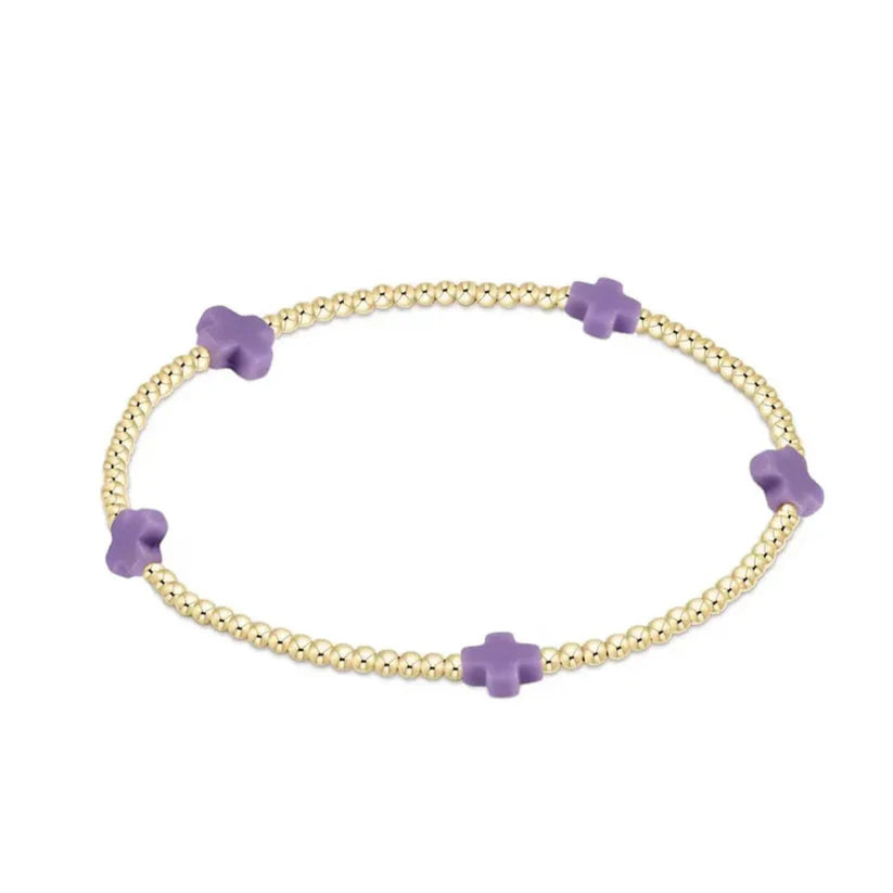 Small Signature Cross Gold 2mm Purple