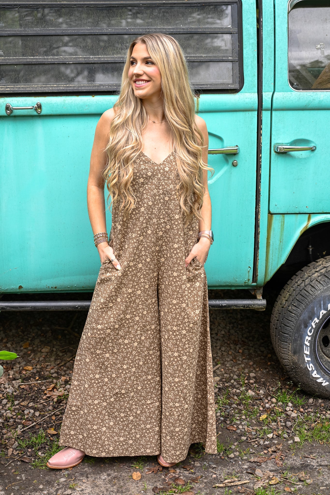 It's Justified Brown Floral Jumpsuit - She Chester