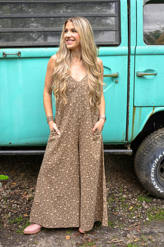 It's Justified Brown Floral Jumpsuit - She Chester