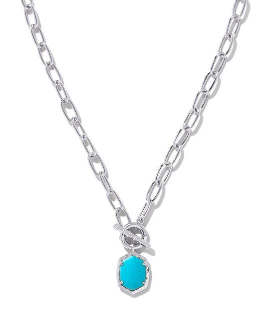Daphne Link Chain Necklace Rhodium Variegated Turquoise
