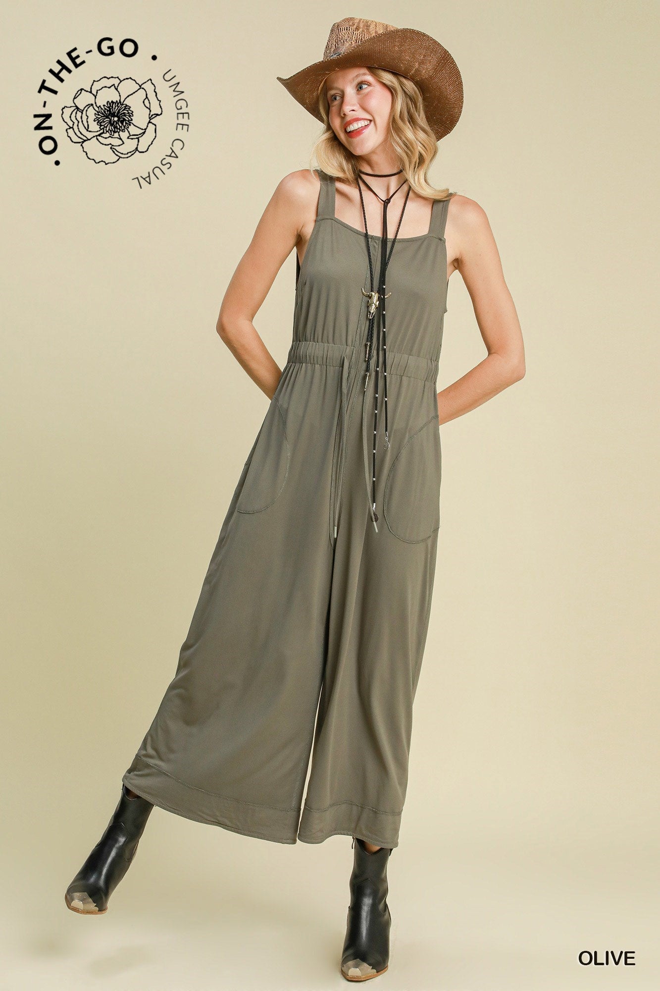 Janet Tie Waist Olive Jumpsuit - She Chester