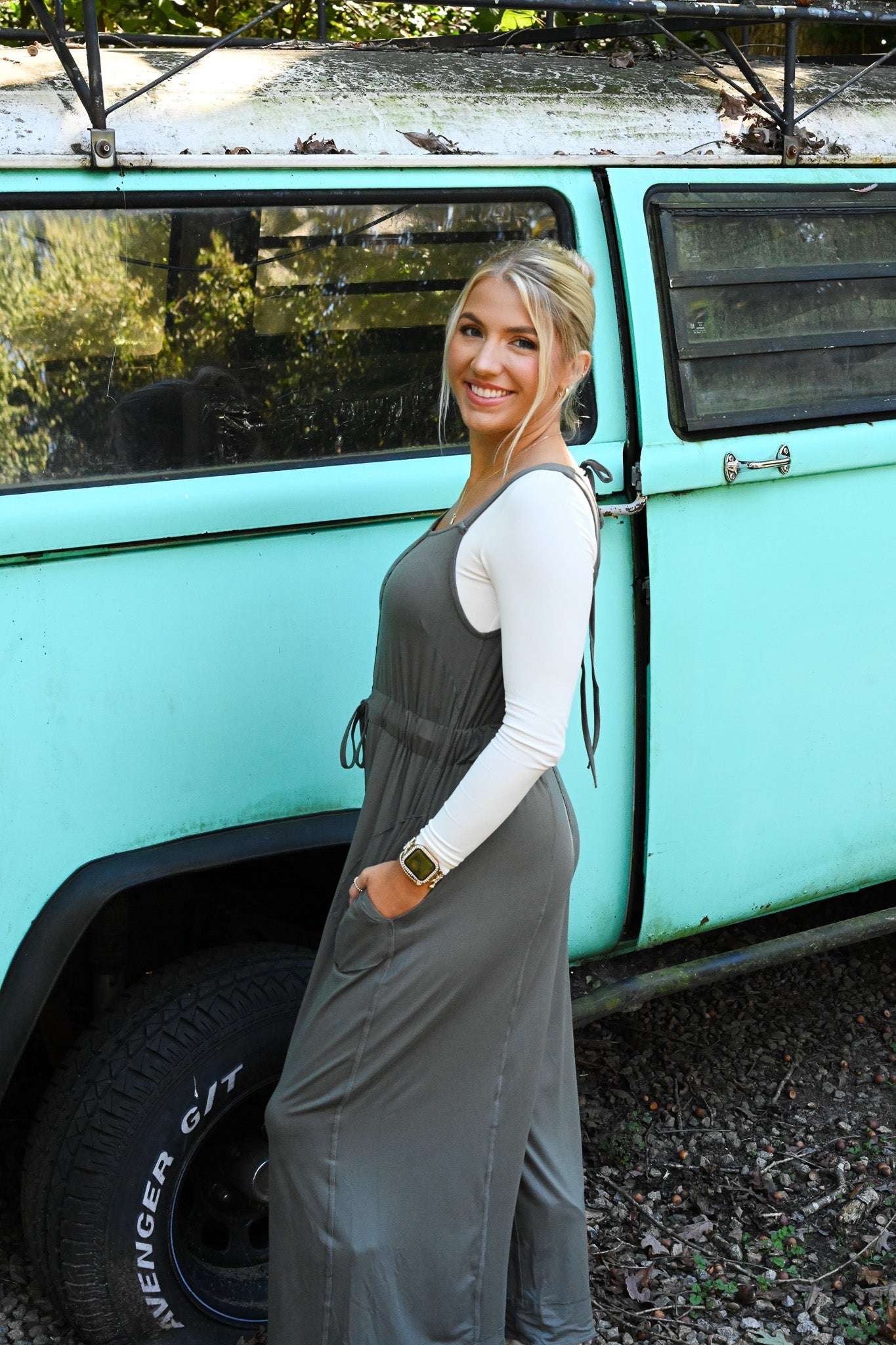 Janet Tie Waist Olive Jumpsuit - She Chester