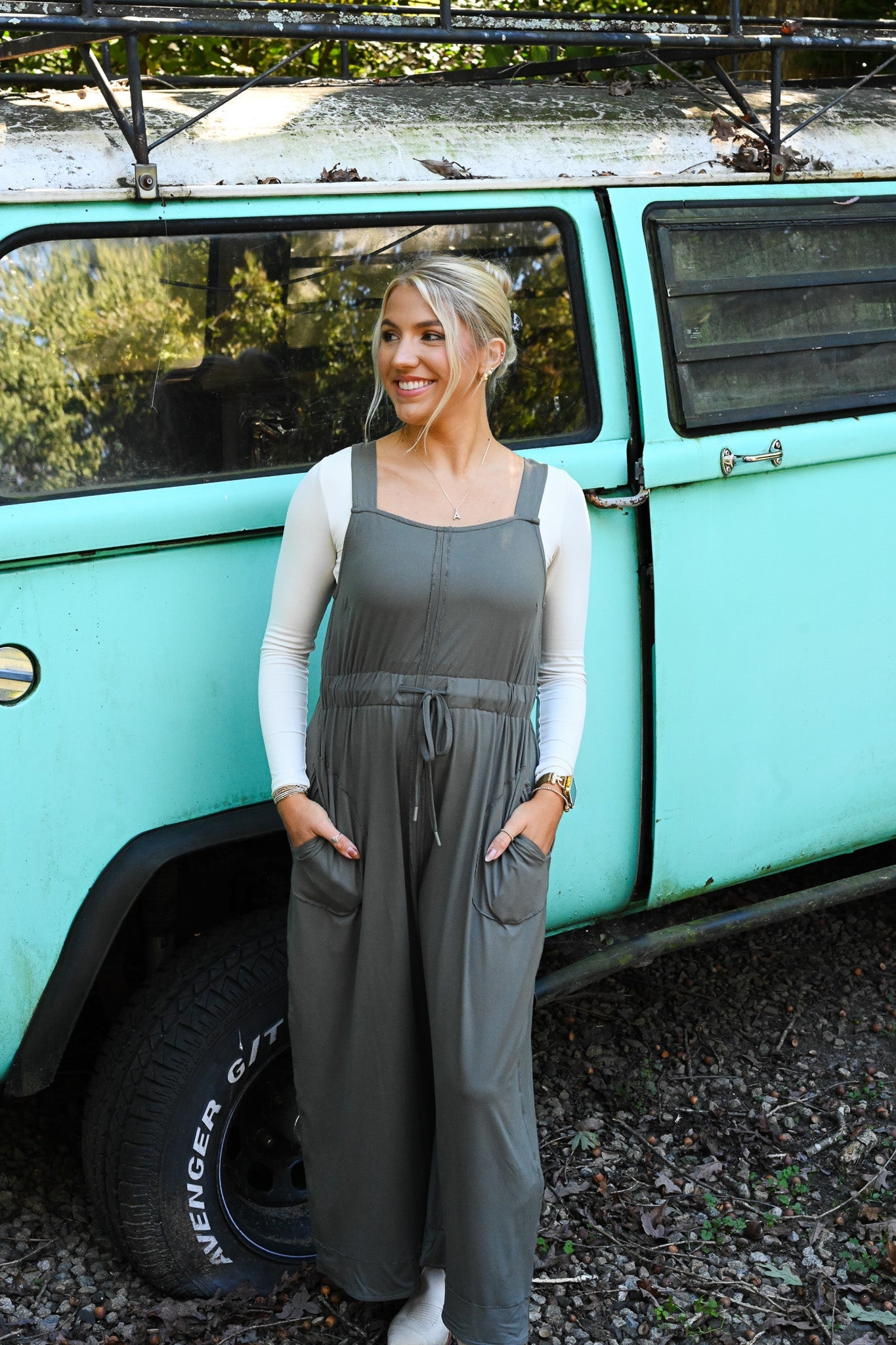 Janet Tie Waist Olive Jumpsuit - She Chester