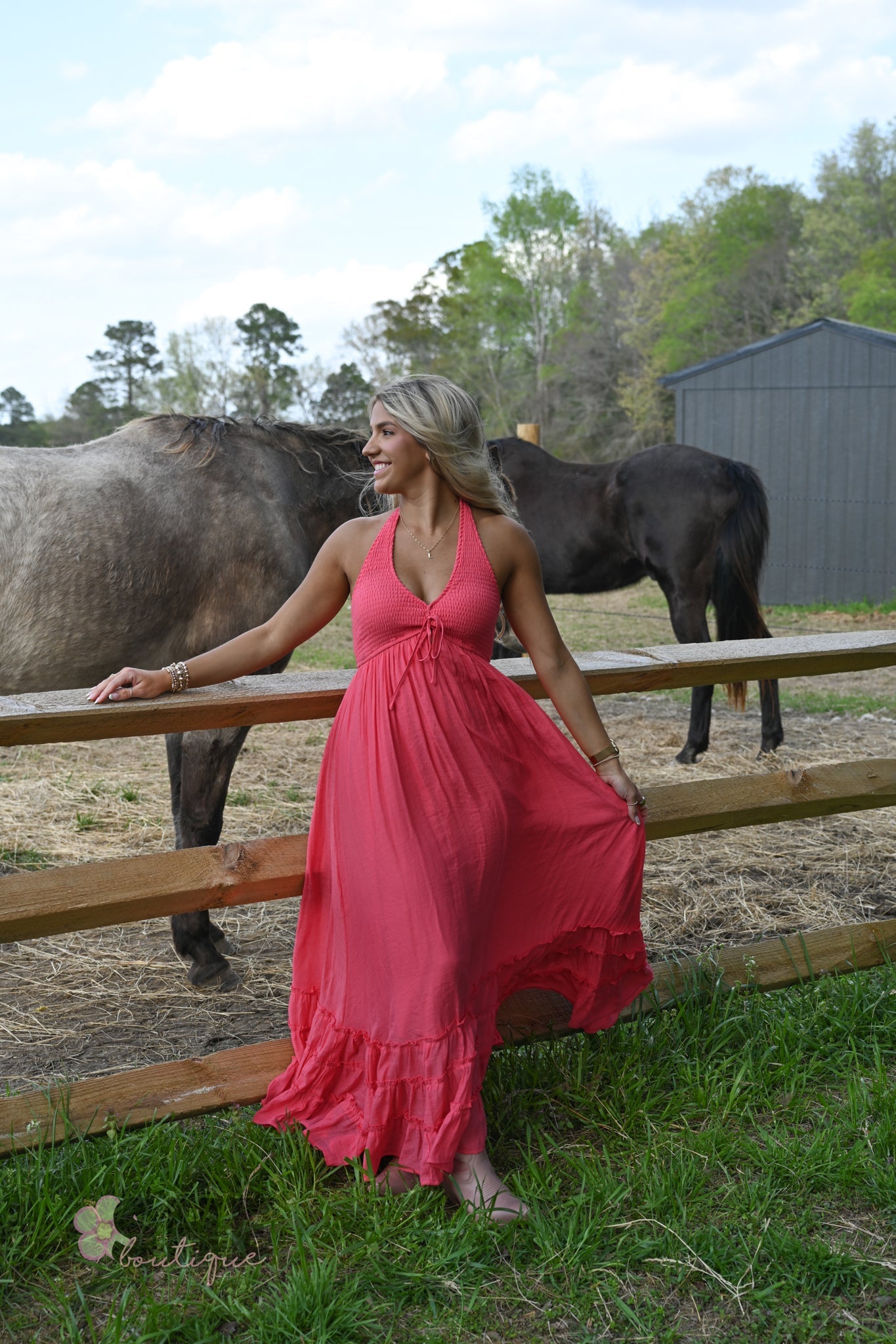 Jive Coral Halter Maxi Dress - She Chester