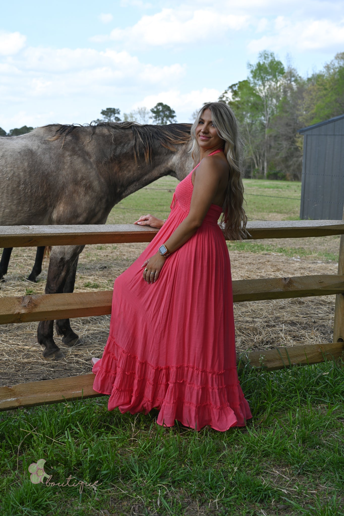 Jive Coral Halter Maxi Dress - She Chester