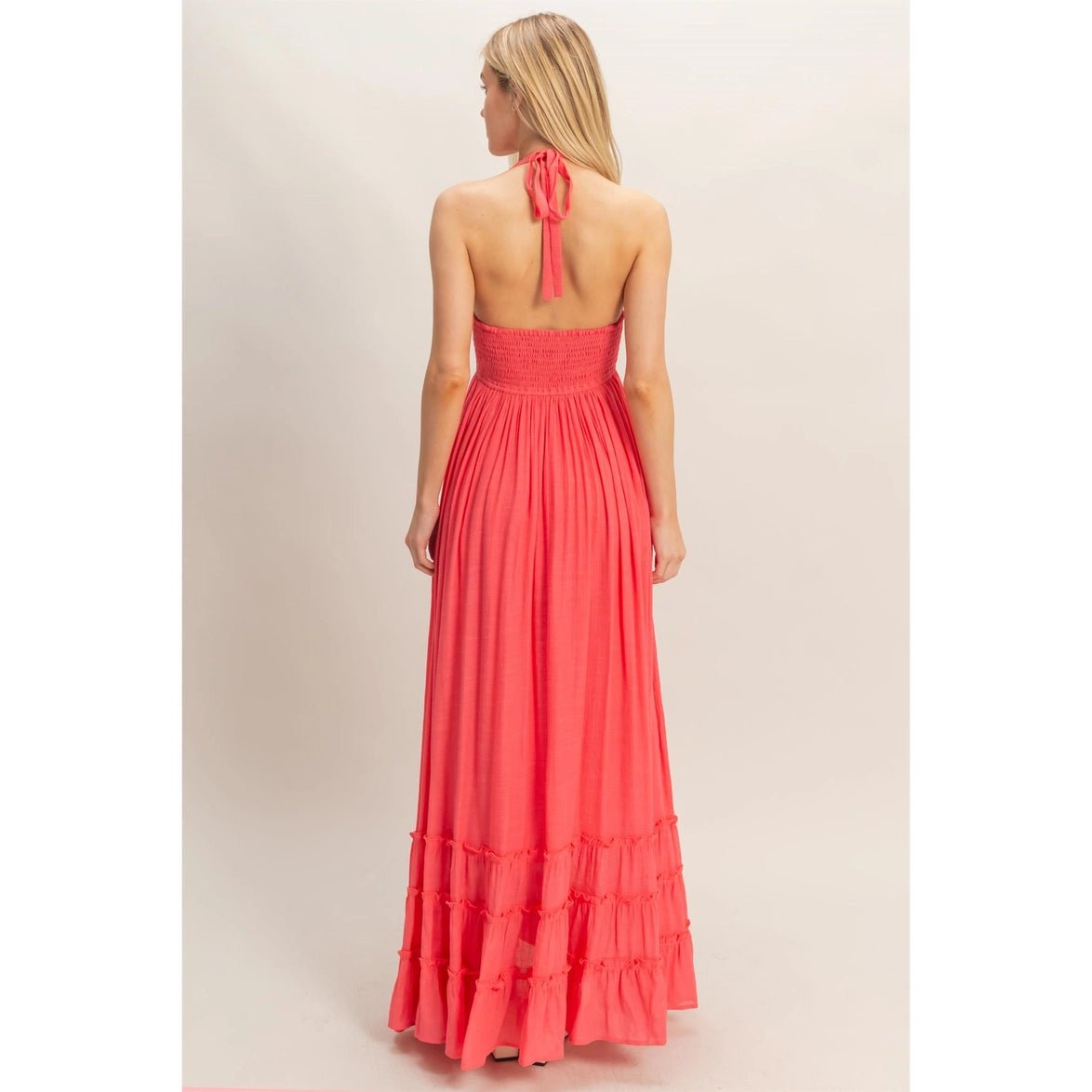 Jive Coral Halter Maxi Dress - She Chester