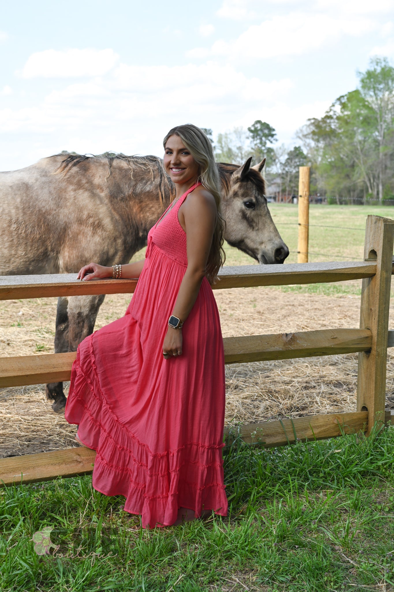 Jive Coral Halter Maxi Dress - She Chester