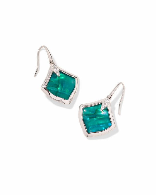 Joelle Drop Earrings Rhodium Bright Aqua Illusion - She Chester