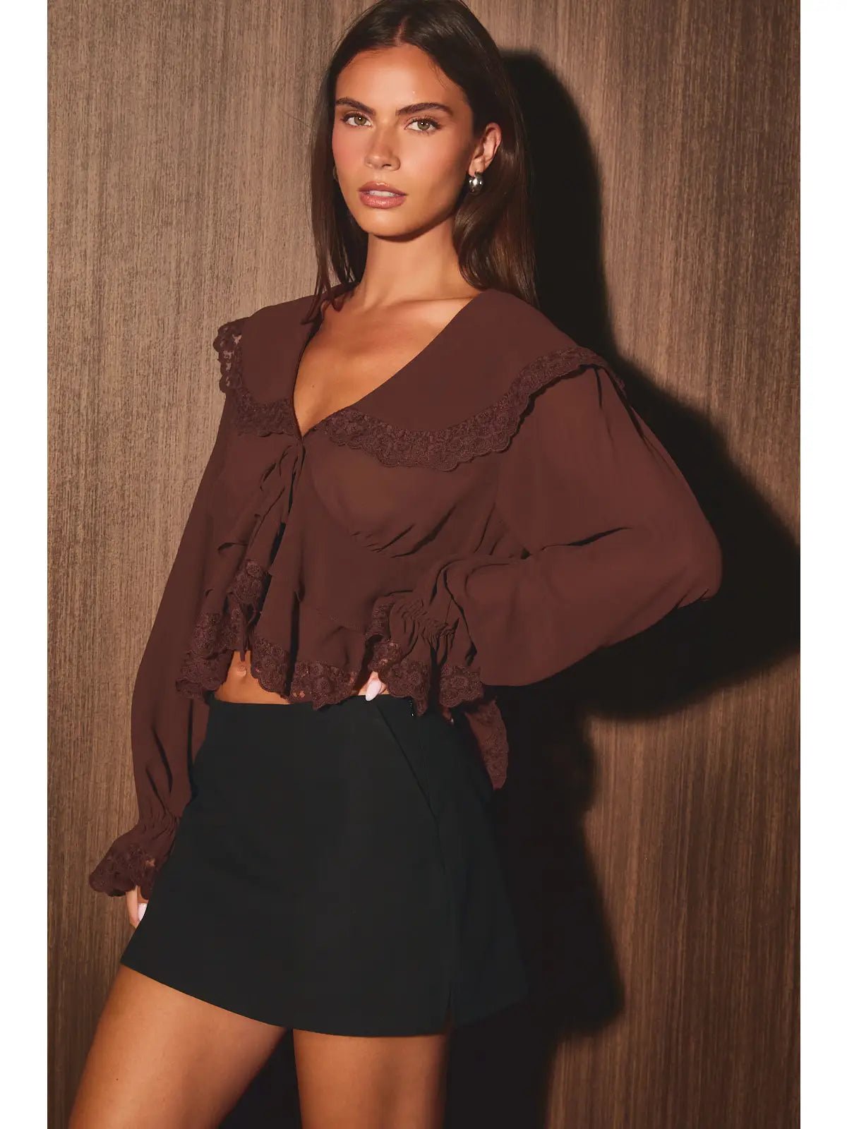 Julianne Lace Chocolate Top - She Chester