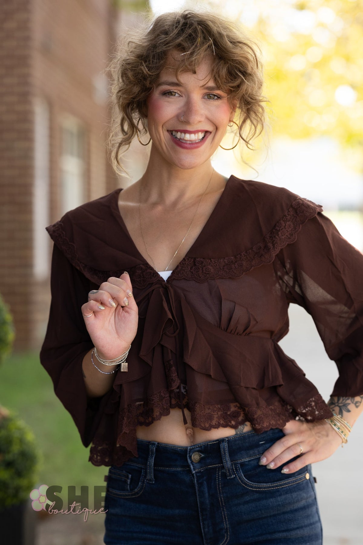 Julianne Lace Chocolate Top - She Chester