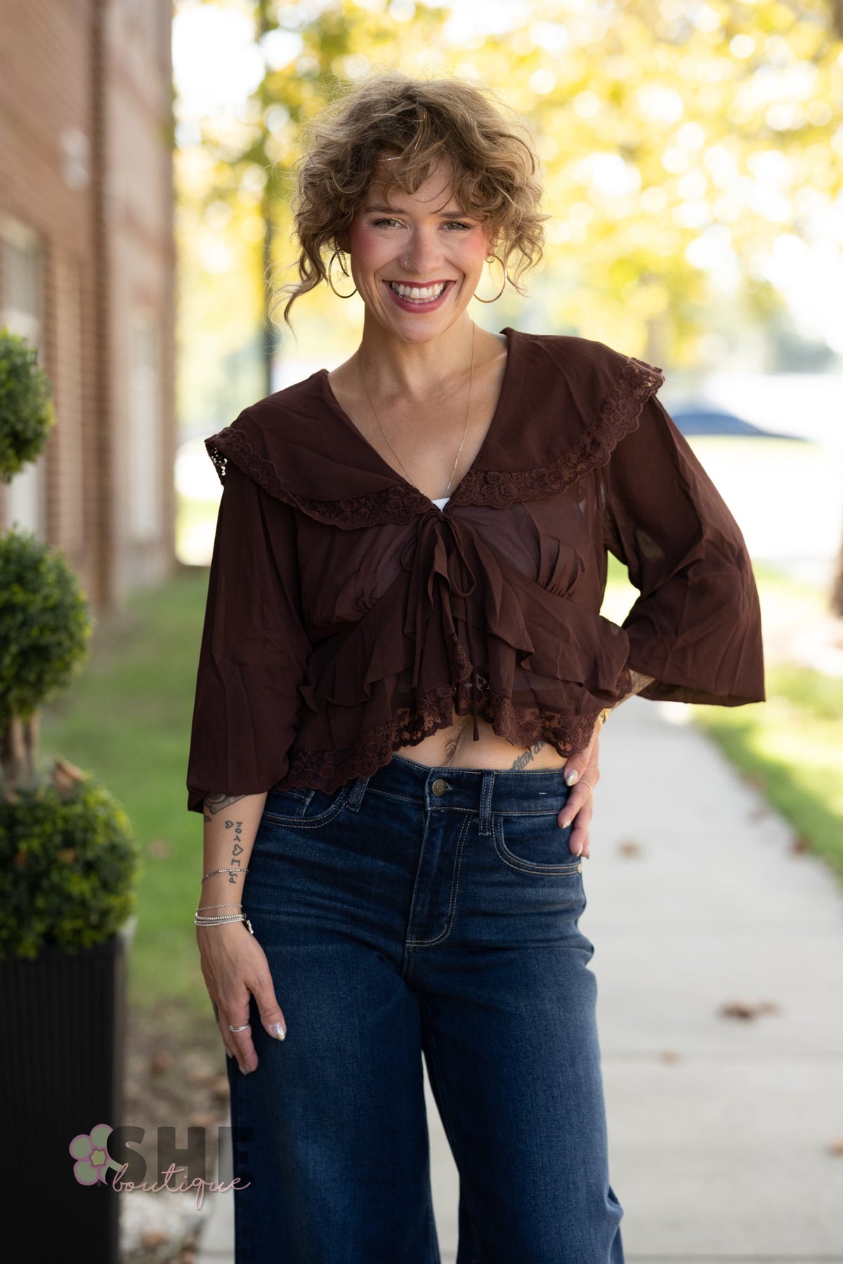 Julianne Lace Chocolate Top - She Chester