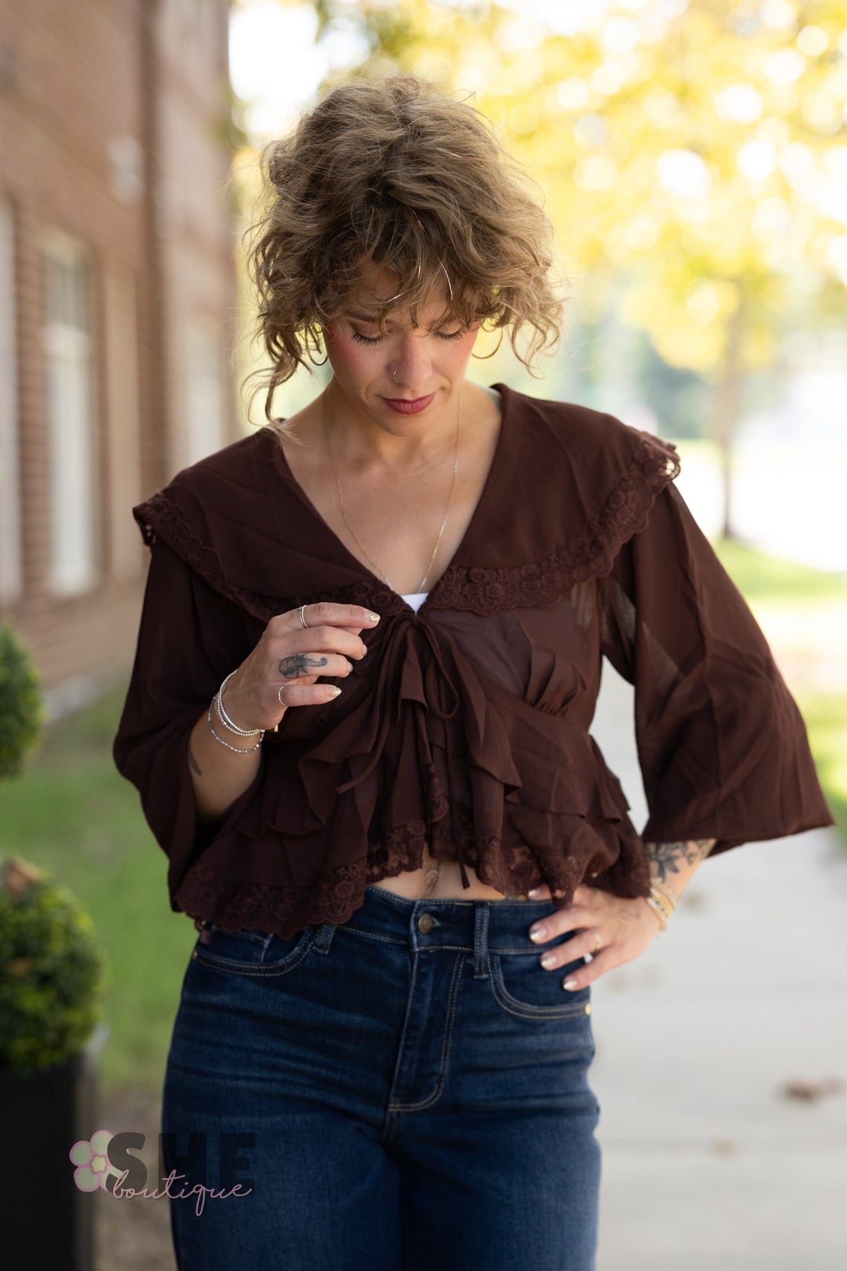 Julianne Lace Chocolate Top - She Chester
