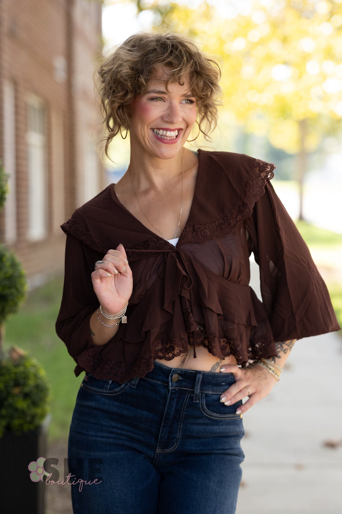 Julianne Lace Chocolate Top - She Chester